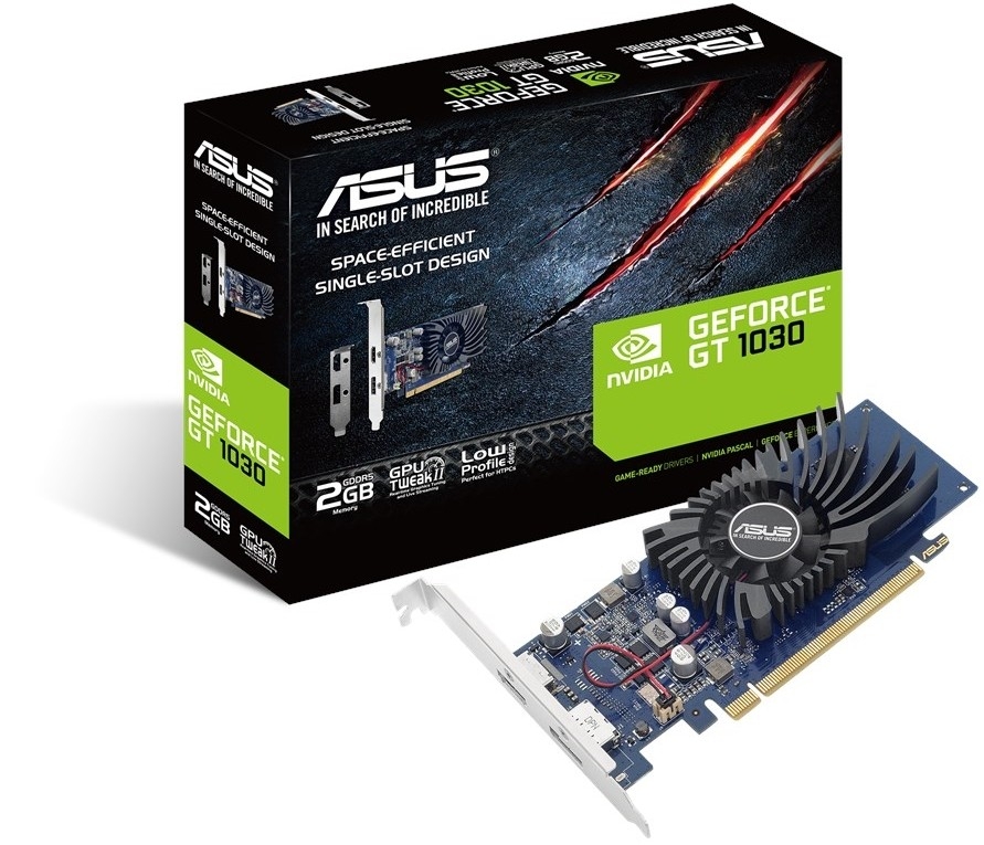 

Видеокарта ASUS, GeForce GT 1030 1506Mhz PCI-E 3.0 2048Mb 6008Mhz 64 bit HDMI DisplayPort HDCP GT1030-2G-BRK