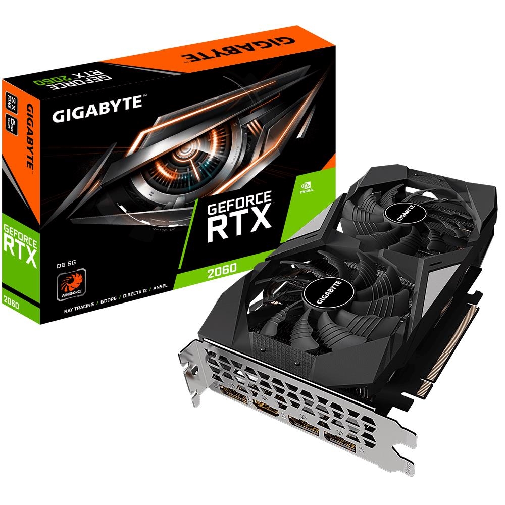 Видеокарта GigaByte, GeForce RTX 2060 D6 6G 1680MHz PCI-E 3.0 6144MB 14000MHz 192 bit HDMI DisplayPort 1.4 *3 GV-N2060D6-6GD 2.0
Видеокарта GigaByte, GeForce RTX 2060 D6 6G 1680MHz PCI-E 3.0 6144MB 14000MHz 192 bit HDMI DisplayPort 1.4 *3 GV-N2060D6-6GD 2.0