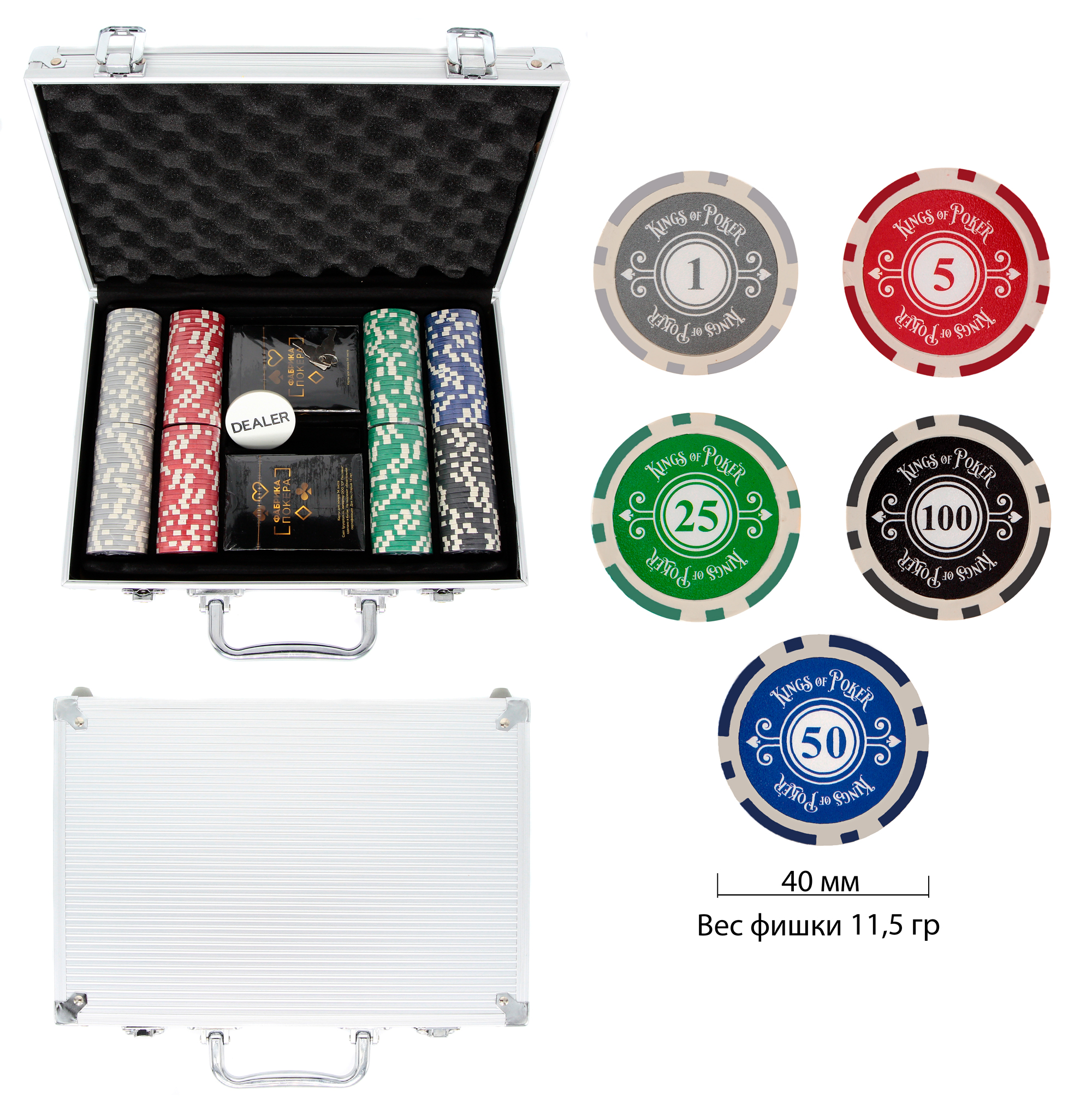 Фабрика Покера Набор из 200 фишек для покера с номиналом в кейсе