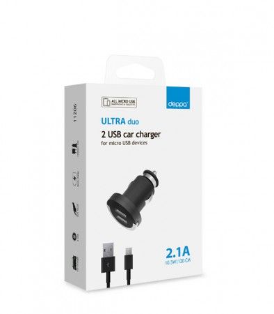 Deppa Автомобильное зарядное устройство +кабель microUSB 2,1A