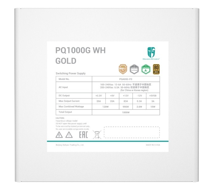 Deepcool GAMERSTORM PQ1000G WH 1000W ATX 3.1 80+ GOLD WHITE