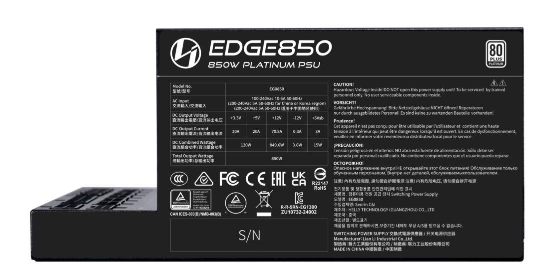 LIAN LI EDGE 850W ATX3.1 80+ Platinum EG0850