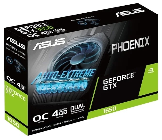 

Видеокарта ASUS, GeForce GTX 1650 Phoenix OC 1635MHz PCI-E 3.0 4096MB 12000MHz 128 bit DVI HDMI DisplayPort HDCP PH-GTX1650-O4GD6-P