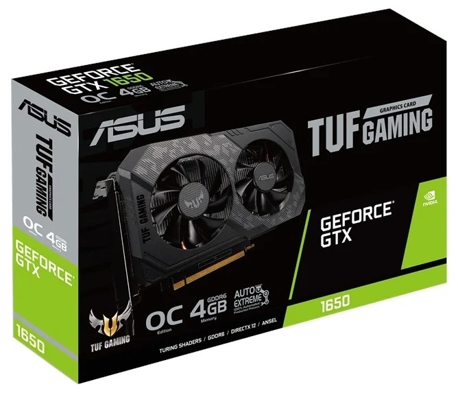 

Видеокарта ASUS, TUF Gaming GeForce GTX 1650 OC 1410MHz PCI-E 3.0 4096MB 12000MHz 128 bit DVI HDMI DisplayPort HDCP TUF-GTX1650-O4GD6-P-GAMING