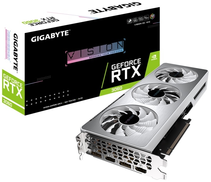 

Видеокарта GigaByte, GeForce RTX 3060 VISION OC 12G 1‎837MHz PCI-E 4.0 12288MB 15000MHz 192 bit 2xHDMI 2xDisplayPort HDCP GV-N3060VISION OC-12GD