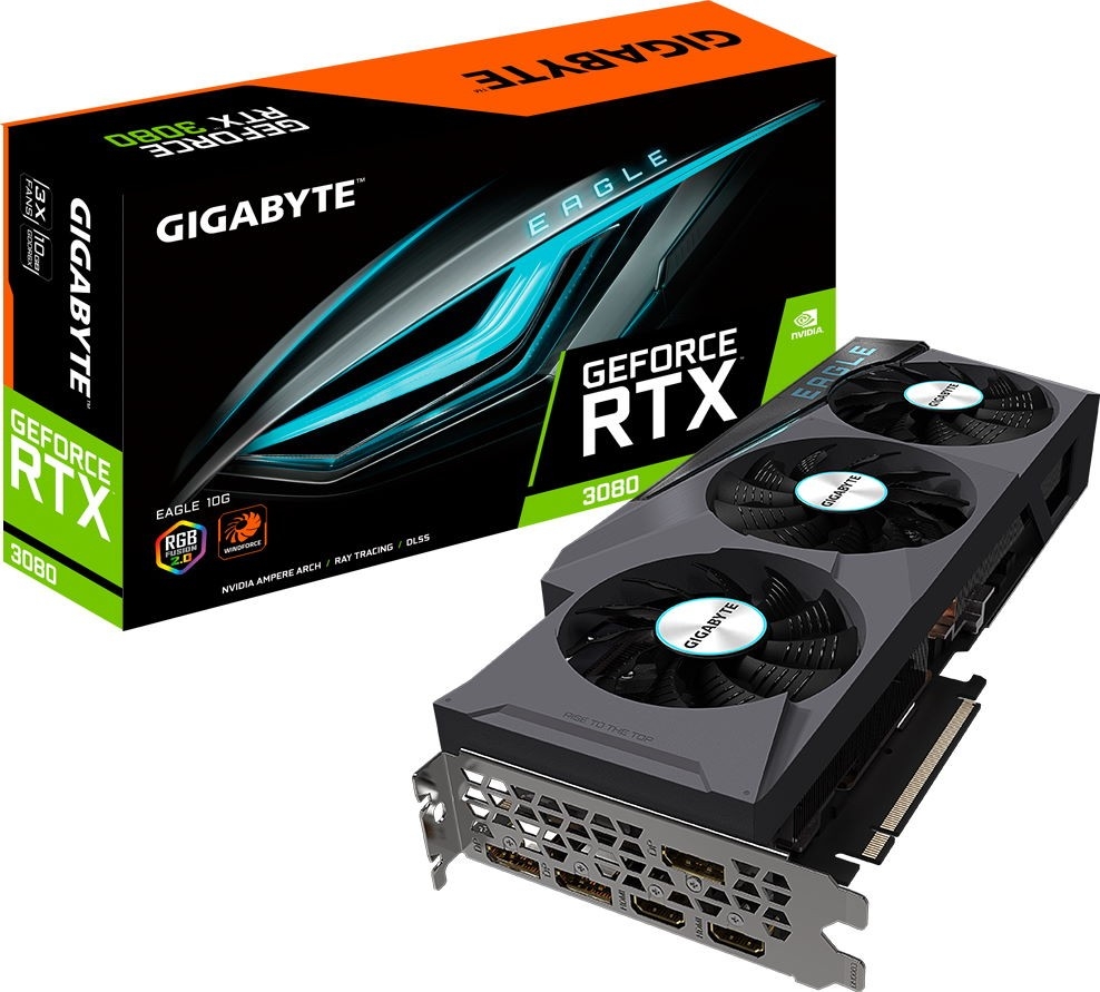 

Видеокарта GigaByte, GeForce RTX 3080 Eagle 2.0 LHR 1710MHz PCI-E 4.0 10240MB 19000MHz 320 bit 2xHDMI 3xDisplayPort HDCP GV-N3080EAGLE-10GD 2.0