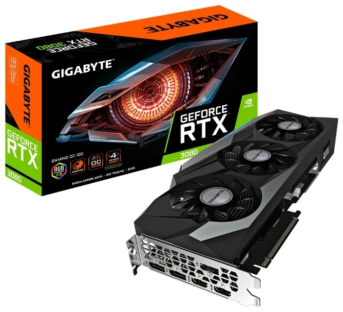 

Видеокарта GigaByte, GeForce RTX 3080 GAMING OC 10G 2.0 1800MHz PCI-E 4.0 10240MB 19000MHz 320 bit 2xHDMI 3xDisplayPort HDCP GV-N3080GAMING OC-10GD 2.0