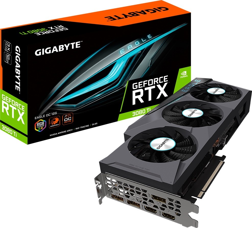 

Видеокарта GigaByte, GeForce RTX 3080 Ti EAGLE OC 12G 1680MHz PCI-E 4.0 12288MB 19000MHz 384 bit 2xHDMI 3xDisplayPort HDCP GV-N308TEAGLE OC-12GD