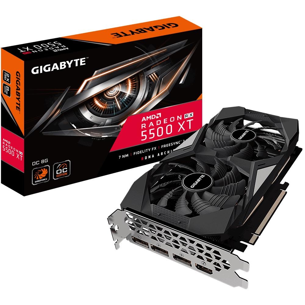 

Видеокарта GigaByte, Radeon RX 5500 XT OC 1845Mhz PCI-E 4.0 8192Mb 14000Mhz 128 bit HDMI 3xDisplayPort HDCP GV-R55XTOC-8GD