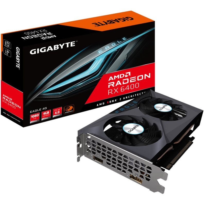 GigaByte Radeon RX 6400 EAGLE 4G 2321MHz PCI-E 4.0 4096MB 16000MHz GDDR6 64bit HDMI DisplayPort GV-R64EAGLE-4GD