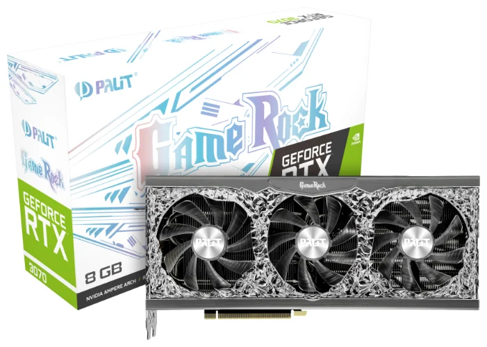 

Видеокарта Palit, GeForce RTX 3070 GameRock 8G 1725MHz PCI-E 4.0 8192MB 14 Gbps 256 bit HDMI DPx3 NE63070019P2-1040G