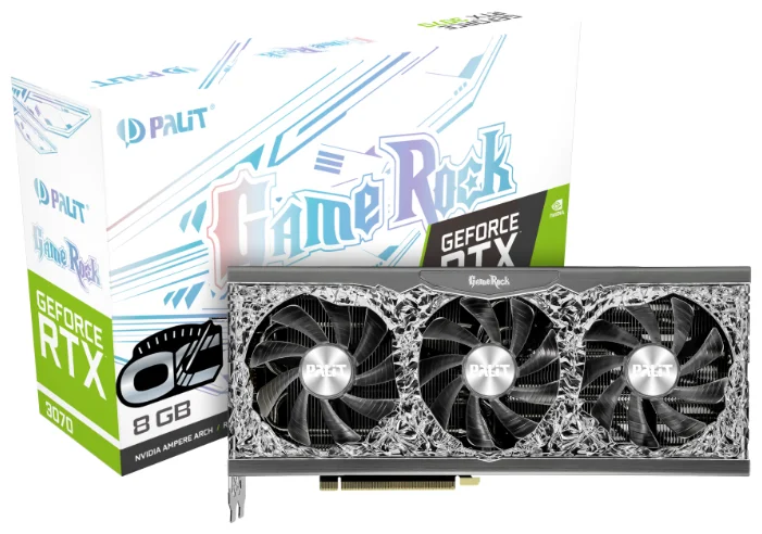 

Видеокарта Palit, GeForce RTX 3070 GameRock OC 8G 1845MHz PCI-E 4.0 8192MB 14 Gbps 256 bit HDMI DPx3 NE63070H19P2-1040G