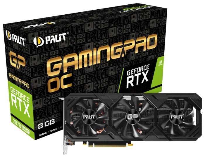 

Видеокарта Palit, GeForce RTX 2070 SUPER 1605MHz PCI-E 3.0 8192MB 14000MHz 256 bit HDMI 3xDisplayPort HDCP GP OC NE6207ST19P2-186T