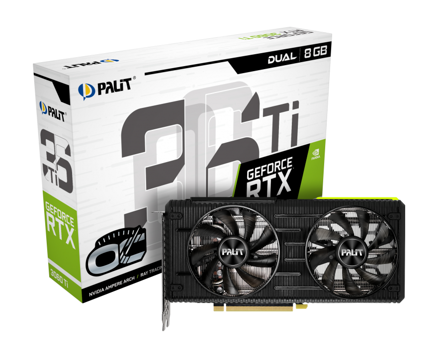 Palit GeForce RTX 3060Ti Dual OC 1695MHz PCI-E 4.0 8192MB 14 Gbps 256 bit HDMI DPx3 NE6306TS19P2-190AD