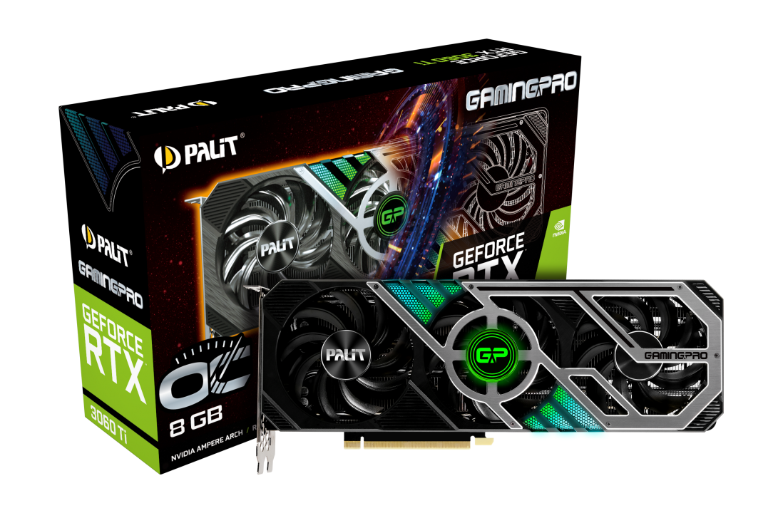 

Видеокарта Palit, GeForce RTX 3060Ti Gaming Pro OC 1800MHz PCI-E 4.0 8192MB 14 Gbps 256 bit HDMI DPx3 NE6306TT19P2-1041A