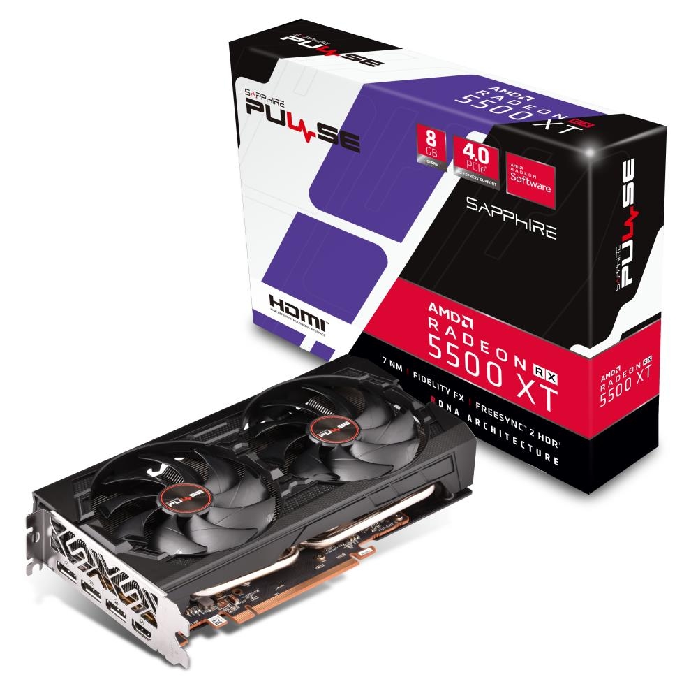 Sapphire Pulse Radeon RX 5500 XT 1845MHz PCI-E 4.0 8192MB 14000MHz 128 bit HDMI 3xDisplayPort HDCP 11295-01-20G