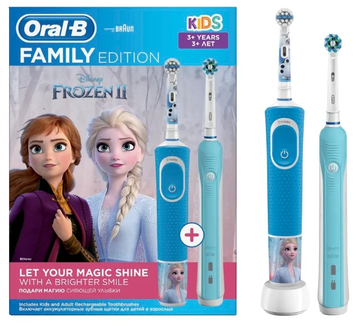 Oral-B Электрические зубные щетки Family Edition: Pro 1 (D16.513.1U) + Kids Холодное Сердце 2 (D100.410.2K)