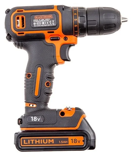 Black & Decker Аккумуляторная дрель-шуруповерт BDCDC18K1B Li-Ion 1.5 А·ч 18 В х2 кейс 30 Н·м