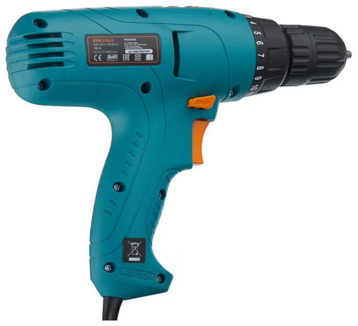 BORT Сетевая дрель-шуруповерт BSM-250x2 280 Вт 16 Н·м