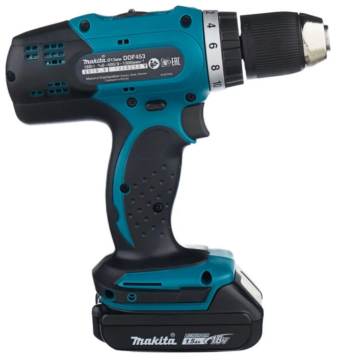 Makita Аккумуляторная дрель-шуруповерт DDF453SYE Li-Ion 1.5 А·ч 18 В х2 кейс 42 Н·м