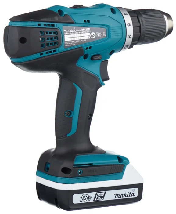 Makita Аккумуляторная дрель-шуруповерт DF457DWE Li-Ion 1.5 А·ч 18 В х2 кейс 42 Н·м