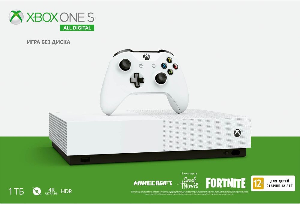 Microsoft Xbox One S 1Tb All Digital Edition Minecraft, Sea of Thieves, Fortnite