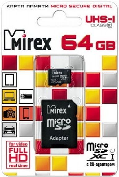 Mirex microSDXC Class 10 UHS-I U1 64GB + SD adapter