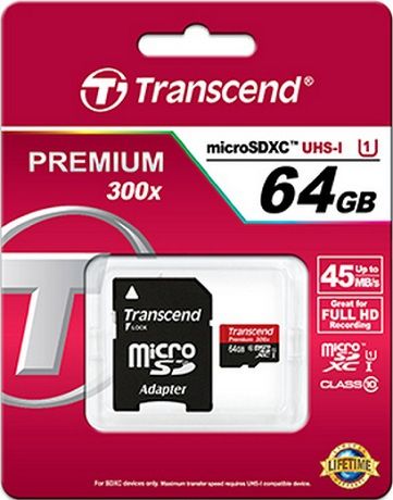 

Карта памяти Transcend, microSDXC 64GB class 10 TS64GUSDU1 400x