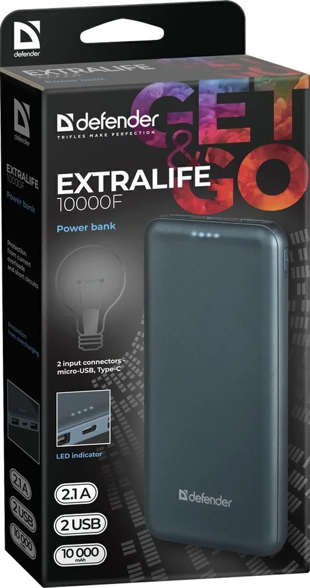 Defender Power Bank ExtraLife 10000mAh 2.1A