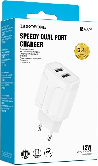 Borofone Сетевое зарядное устройство BA37A Speedy 2USB, 2.4A