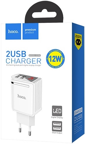 Hoco Сетевое зарядное устройство с дисплеем C39A Enchanting 2USB, 2.4A