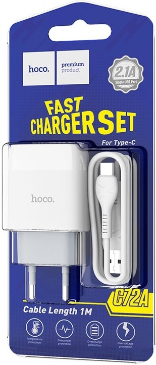 Hoco Сетевое зарядное устройство C72A Glorious + кабель USB Type-C, 2.1A