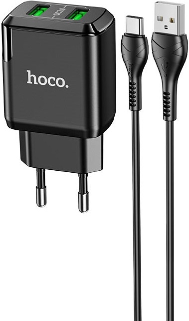 Hoco Сетевое зарядное устройство N6 Charmer QC3.0 2USB + кабель USB Type-C, 3A