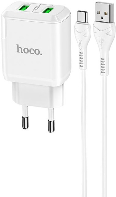 Hoco Сетевое зарядное устройство N6 Charmer QC3.0 2USB + кабель USB Type-C, 3A