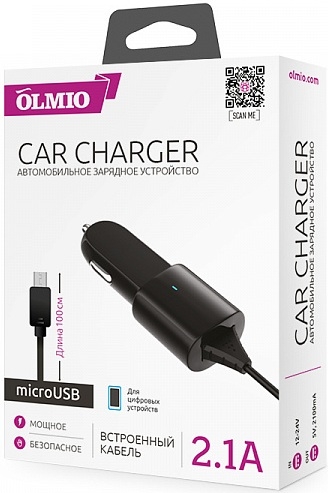 OLMIO Автомобильное зарядное устройство MicroUSB, 2.1A