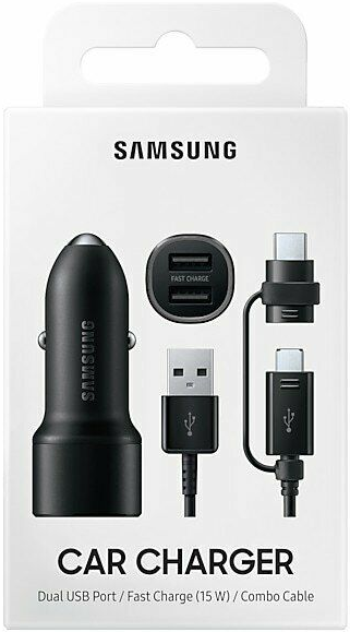 Samsung Автомобильное зарядное устройство EP-L1100 2USB + кабель USB Type-C/ microUSB, 15W