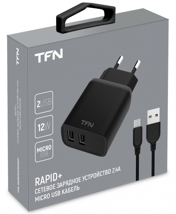 TFN Сетевое зарядное устройство RAPID + кабель MicroUSB, 2.4A