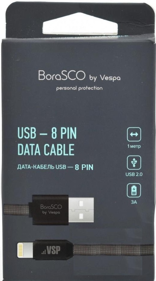 BoraSCO Кабель в нейлоновой оплетке USB 2.0 - 8pin, 3A