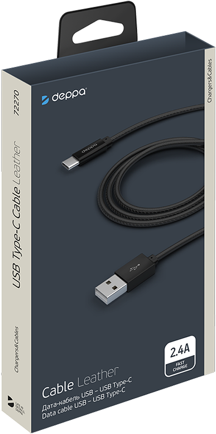 Deppa Кабель Leather USB 2.0 - USB Type-C, 2.4A