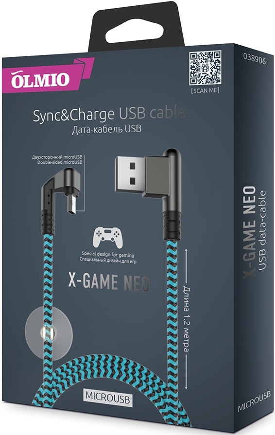 OLMIO Кабель X-Game Neo USB 2.0 - microUSB, 2.1А