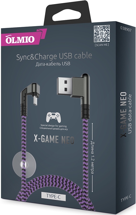 OLMIO Кабель X-Game Neo USB 2.0 - USB Type-C, 2.1А