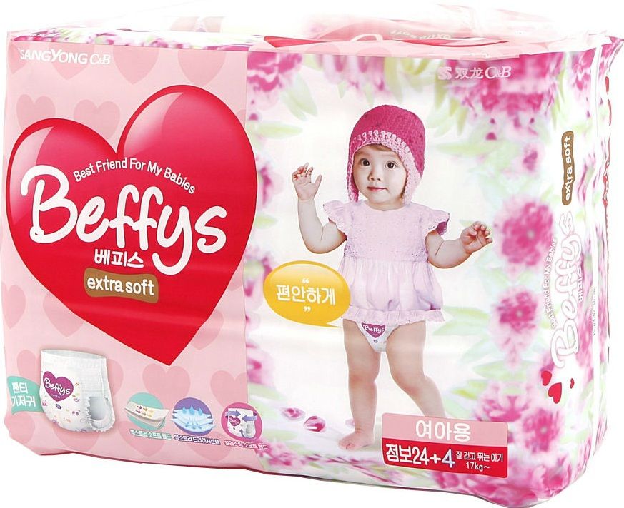 Beffy's Подгузники-трусики Extra Soft для девочек, XXL (17+ кг) 28 шт.