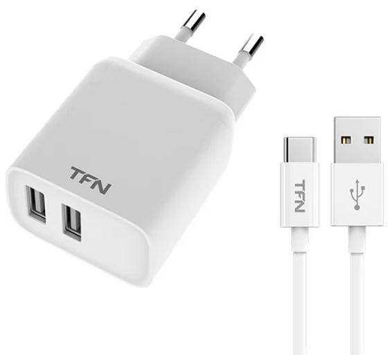 TFN Сетевое зарядное устройство Rapid 2USB + кабель Type-C, 2.4A