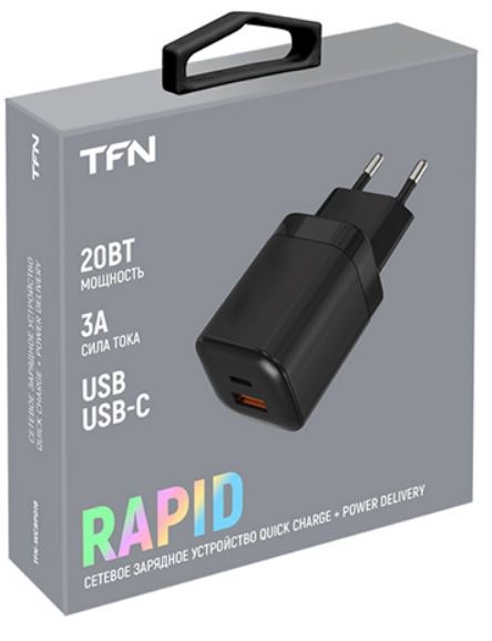 TFN Сетевое зарядное устройство USB+USB Type-C, 20W, PD