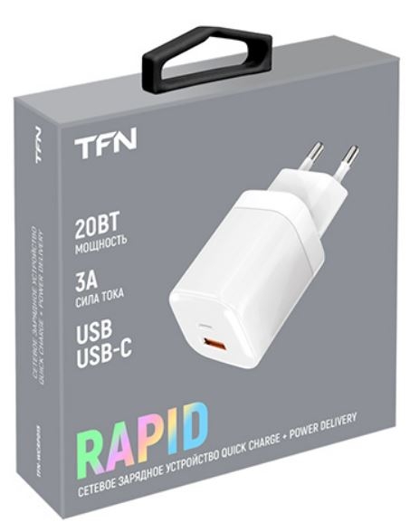 TFN Сетевое зарядное устройство USB+USB Type-C, 20W, PD