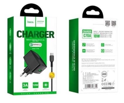 Hoco Сетевое зарядное устройство C70A + Type-C, 3A 