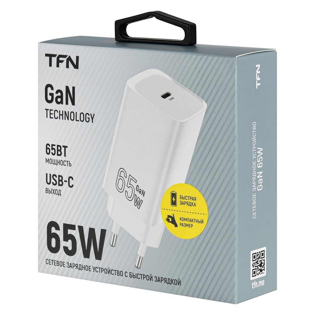 TFN Сетевое зарядное устройство GAN Type-C, PD CQ, 3A, 65W