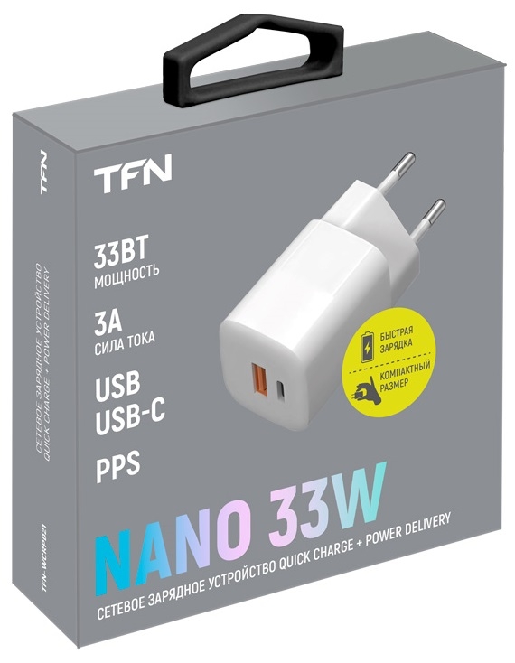 TFN Сетевое зарядное устройство USB + Type-C, QC PD, 4.5A, 33W