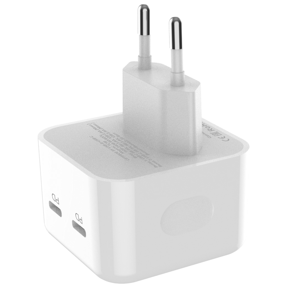 PERO Сетевое зарядное устройство TC18, 2xTYPE-C, 3.8A, PD 35W