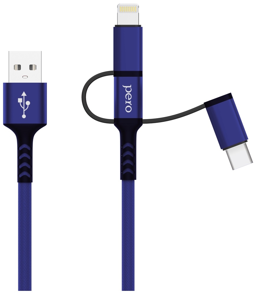 PERO Кабель DC06 Universal 3 in 1 (Lightning/micro USB/Type-C), 3А, 1м